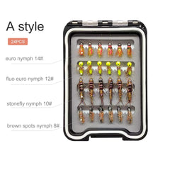 Kylebooker 24pcs Fly Fishing Flies & euro stonefly nymph,caddis,cicada