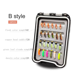 Kylebooker 24pcs Fly Fishing Flies & euro stonefly nymph,caddis,cicada