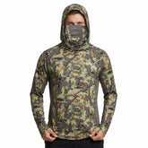 Kylebooker UPF 50+ Men’s Fishing Hoodie Shirts with Mask Camo UV Long Sleeve Moisture Wicking