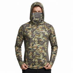 Kylebooker UPF 50+ Men’s Fishing Hoodie Shirts with Mask Camo UV Long Sleeve Moisture Wicking