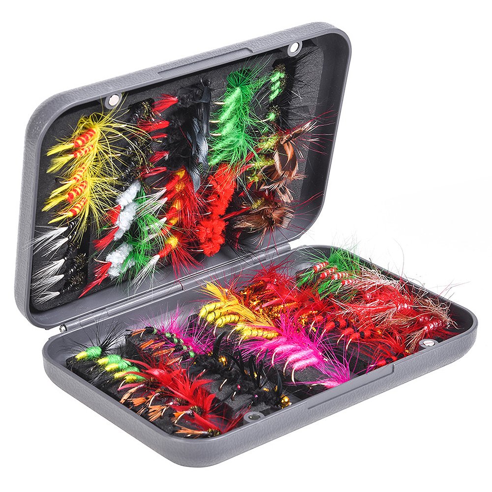 64PCS Dry Wet Flies Nymph Fishing Bait Case Salmon Trout Fishing Fly Lures  Baits
