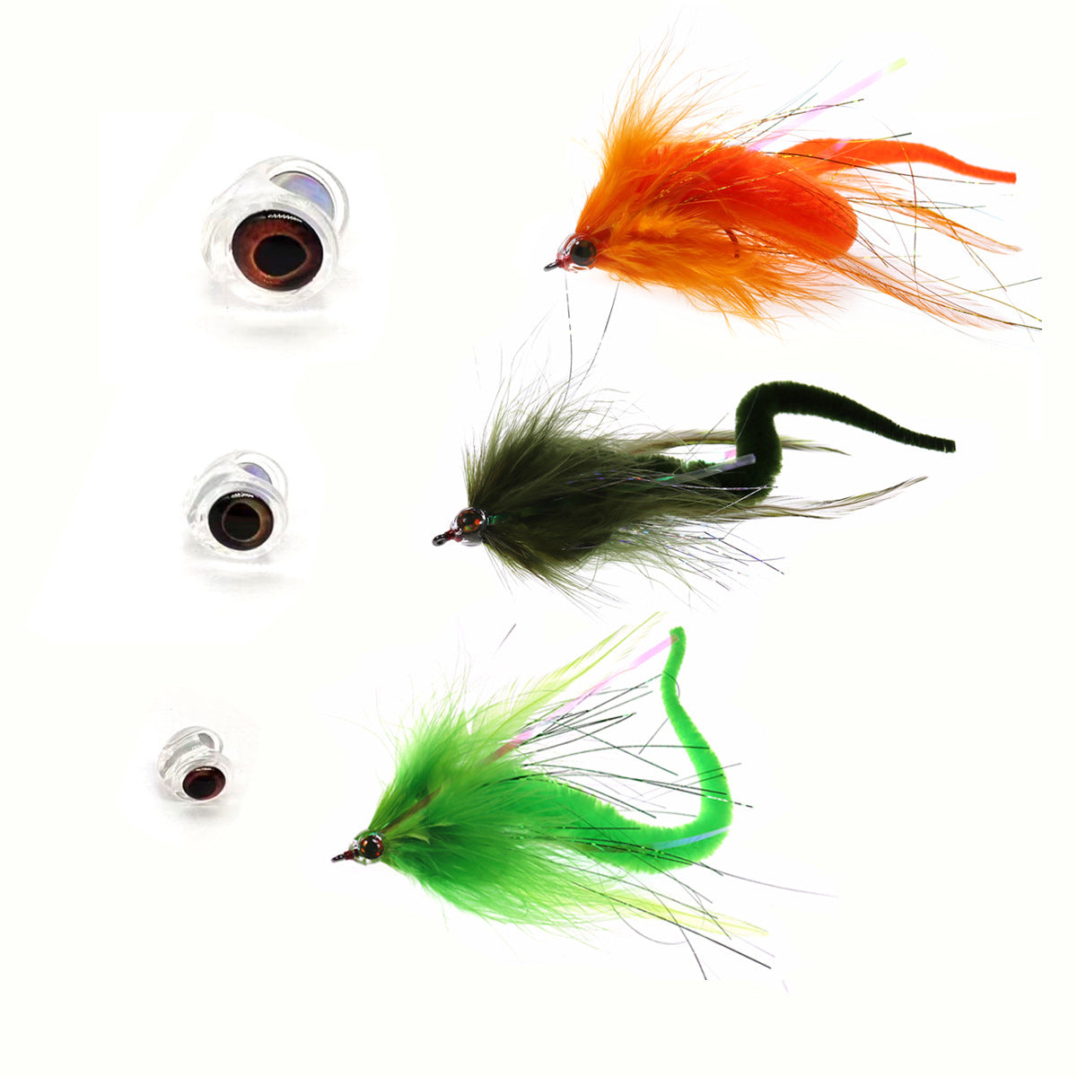 Kylebooker 10pcs Fly Tying Fish Skull Head for Streamer Flies 4mm/6mm/8mm Material Lure Tying Bait Making Fishing Fly with Eyes Bait