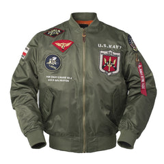 Men's USA Flag Lightweight MA-1 Flight Bomber Jacket Windbreaker with Patches
