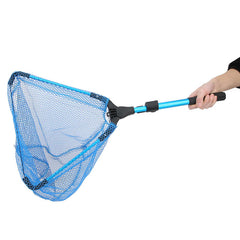 Guadino da pesca telescopico pieghevole triangolare dip net asta in lega di alluminio strumento di pesca a mosca pesce gamberetti rete rete FN002