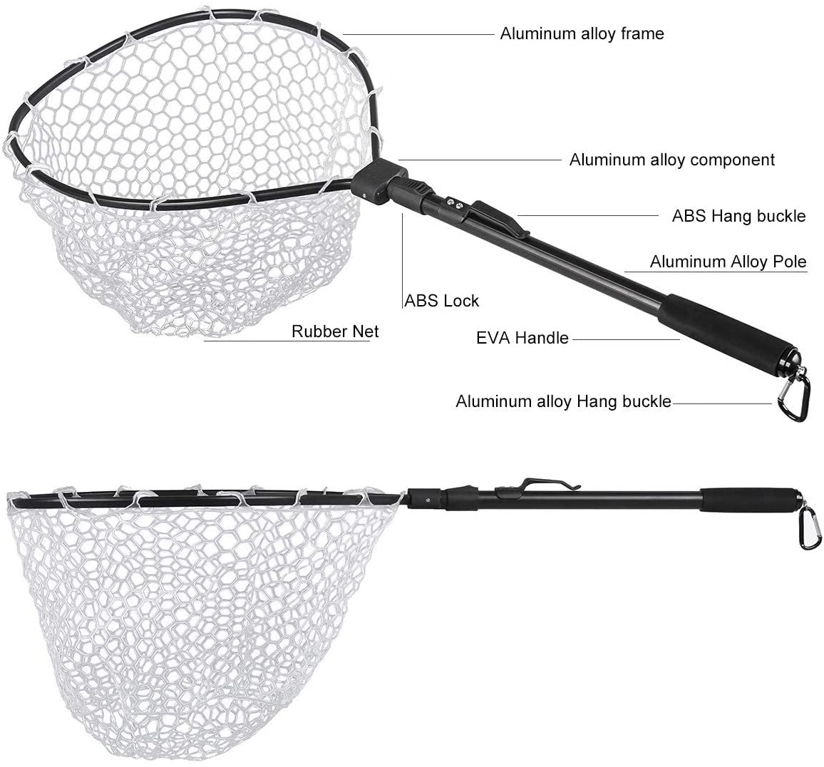 Aluminum Alloy Pole fold Rubber Fishing Net for Fly Fishing Network FN004