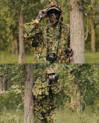 Ghillie Suit Camouflage Hunting Suits Outdoor 3D Leaf Lifelike Camo Clothing Lightweight Breathable Hooded Apparel Suit for Jungle Shooting Airsoft Woodland Photography