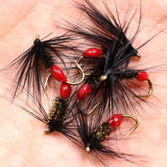 Kylebooker 6pcs #12 Soft Hackle Red Butt Fly Fishing Nymph Wet Aritificial Lure Bait for Fishing Trout Ant