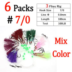 Kylebooker 10/50PCS 1/0 3/0 5/0 6/0 7/0 8/0 Sabiki rigs sea fishing rigs flasher rig each with 2 fishing hook fishing kit Sea fishing lure