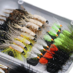 Kylebooker Fishing Dry Wet Flies Scud Nymph Midge Larvae Fishing Bait Box Trout Fishing Fly Hook Lures Carp Artificial Bait