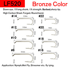 Kylebooker 1000 pz Ami da pesca a mosca in acciaio ad alto tenore di carbonio 8 # ~ 22 # Ami da pesca a mosca asciutti e bagnati e ninfa e gamberetti Caddis Pupa Streamer