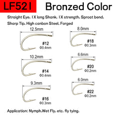 Kylebooker High Carbon Steel Fly Fishing Hooks 12#~22# Dry&Wet&Nymph&Shrimp Caddis Pupa Streamer Fly Tying Hooks