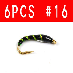 Kylebooker 6 STK #16 Golden Hook Nymfefluer Bead Head Buzzers Fluefiske lokker