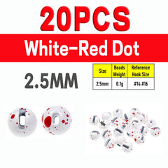 Kylebooker 20pcs Metallic Slotted Tungsten Beads With Dot Eyes for Fly Fishing Tungsten Ice Jig Bead Head Fly Tying Material