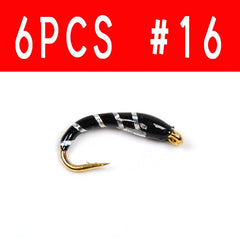 Kylebooker 6PCS #16 Golden Hook Nymph Flies Bead Head Buzzers Fly Fishing Lures