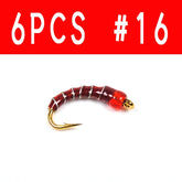 Kylebooker 6PCS #16 Golden Hook Nymph Flies Bead Head Buzzers Fly Fishing Lures