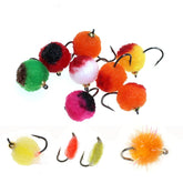 Kylebooker 12 pçs latão beadhead truta ovo mosca cristal glo bola bug pesca ovo moscas salmão truta voar iscas de pesca enfrentar