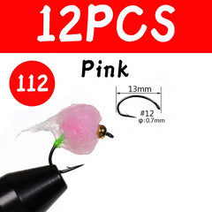 Kylebooker 12pcs Brass Beadhead Trout Egg Fly Crystal glo Ball Bug Fishing Egg Flies Salmon Trout Fly Lures Fishing Lures Tackle