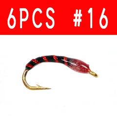 Kylebooker 6 STK #16 Golden Hook Nymfefluer Bead Head Buzzers Fluefiske lokker