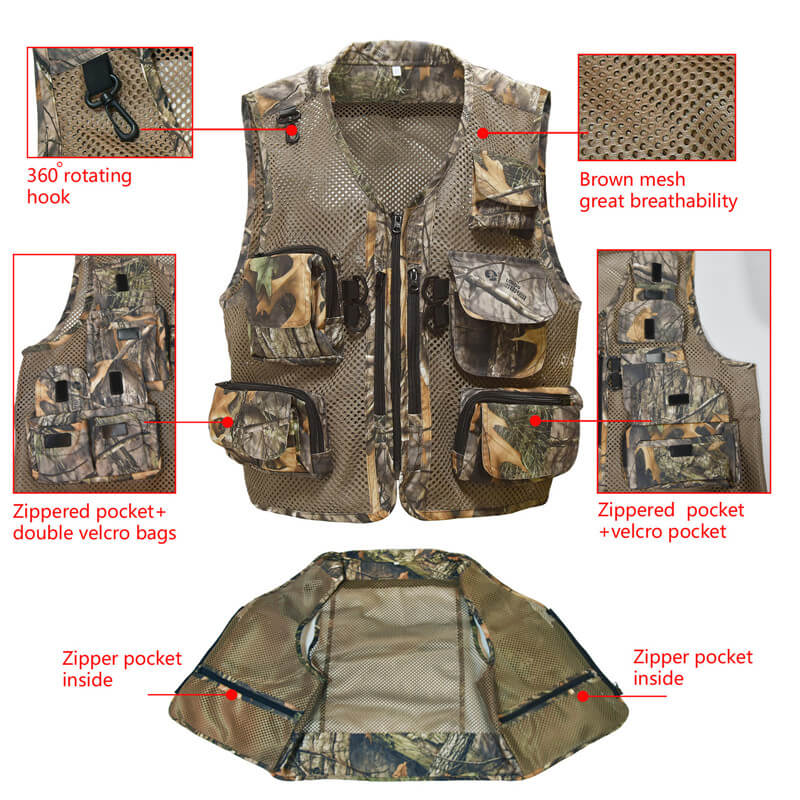 Kylebooker Versatile Men's Fishing Hunting Vest Mesh Back Utility Vest For Outdoor Activities FV04