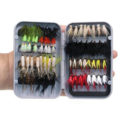 Kylebooker Fishing Dry Wet Flies Scud Nymph Midge Larvae Fishing Bait Box Trout Fishing Fly Hook Lures Carp Artificial Bait