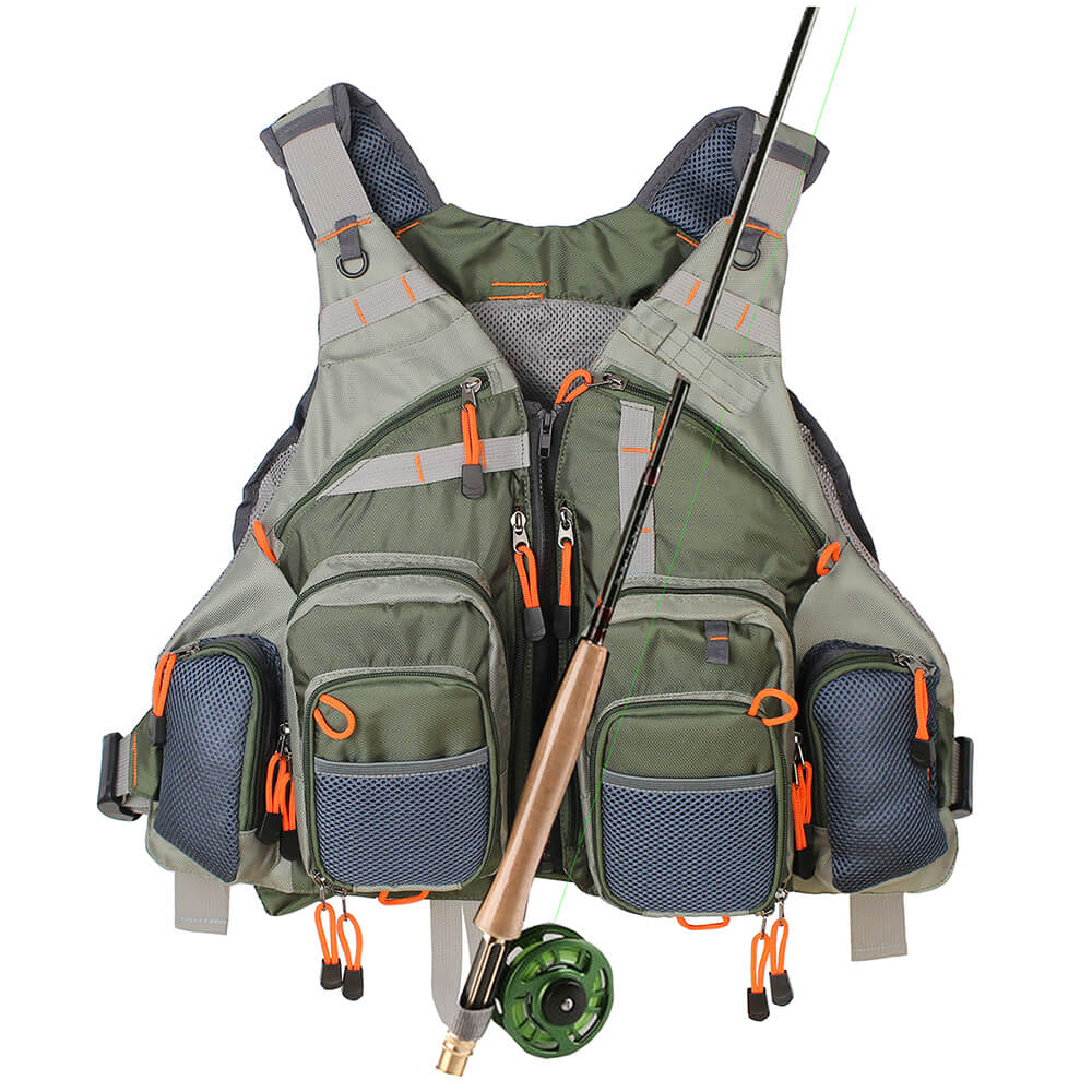 Kylebooker Breathable Mesh Fishing Vest with Multi-Pockets for Men and Women FV01 Green