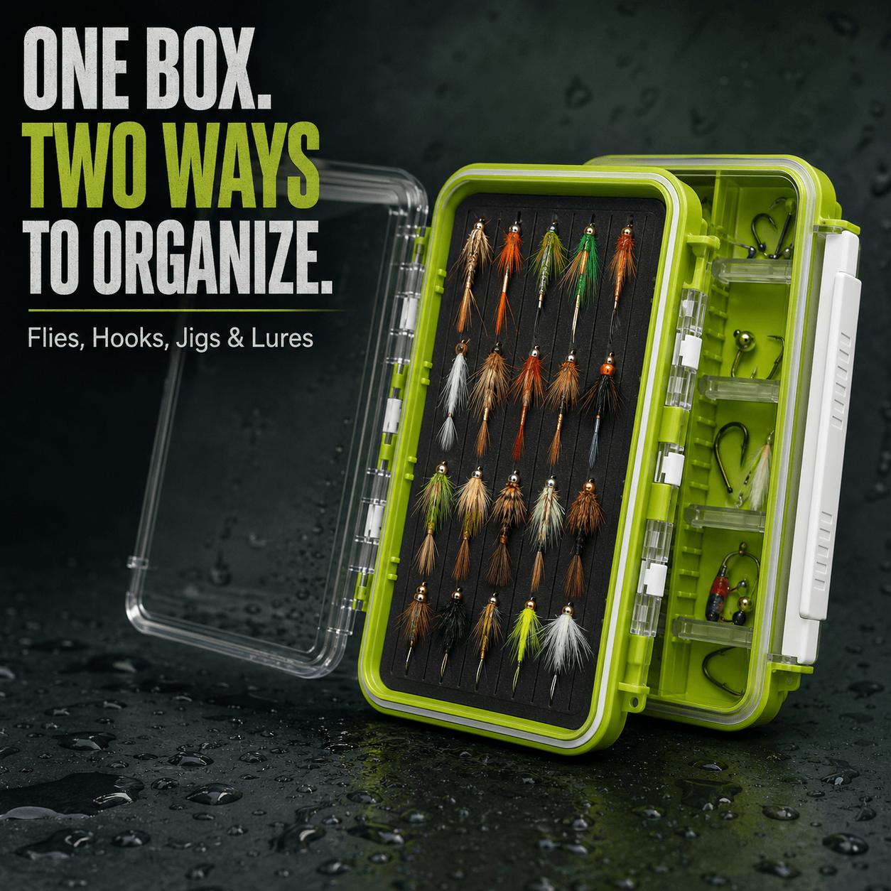 Kylebooker Sturdy Dual Sided Small Tackle Box Organizer | Waterproof Sealed, Clear Fishing Tackle Box Tray Storage Case, Slit Foam for Jig Heads-Flies-Spoons-Rigs and Lures