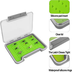 Kylebooker 2pack Waterproof Fly Fishing Box, Slim Silicone Storage Case Clear Lid | Lightweight Pocket Organizer for Fishing Flies, Hooks and Small Lures, Durable ABS Lid with Silicone Insert