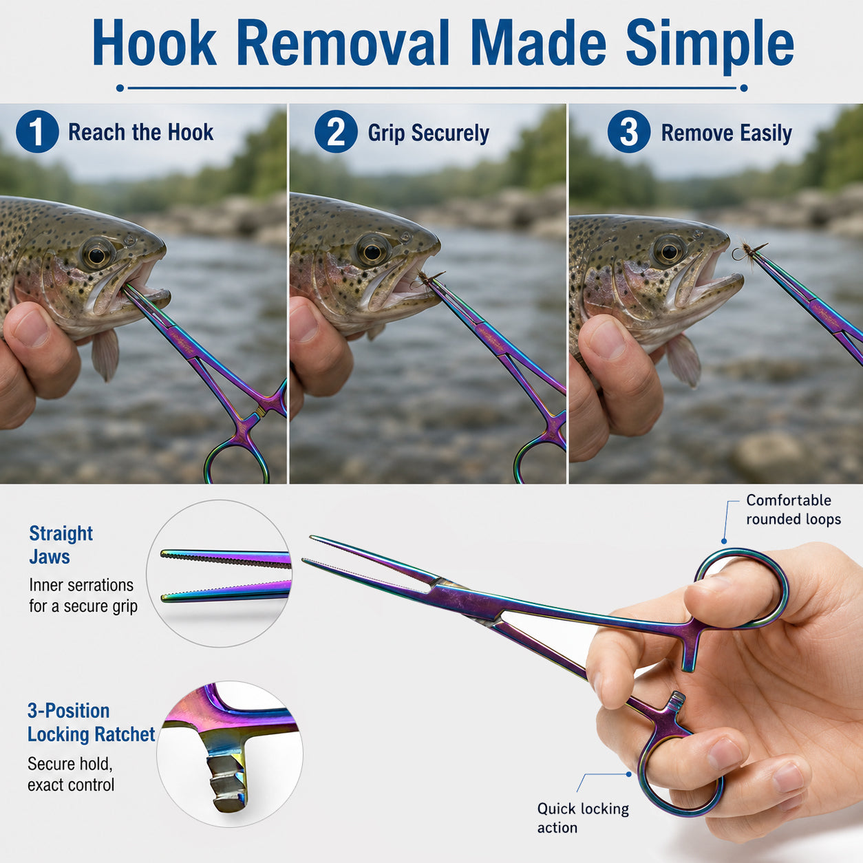 Kylebooker Versatile Angling Tools with 2pc Fishing Forceps Set - Stainless Steel, Curved & Straight Hemostats, Serrated Jaws, Locking Mechanism, and Lightweight Design