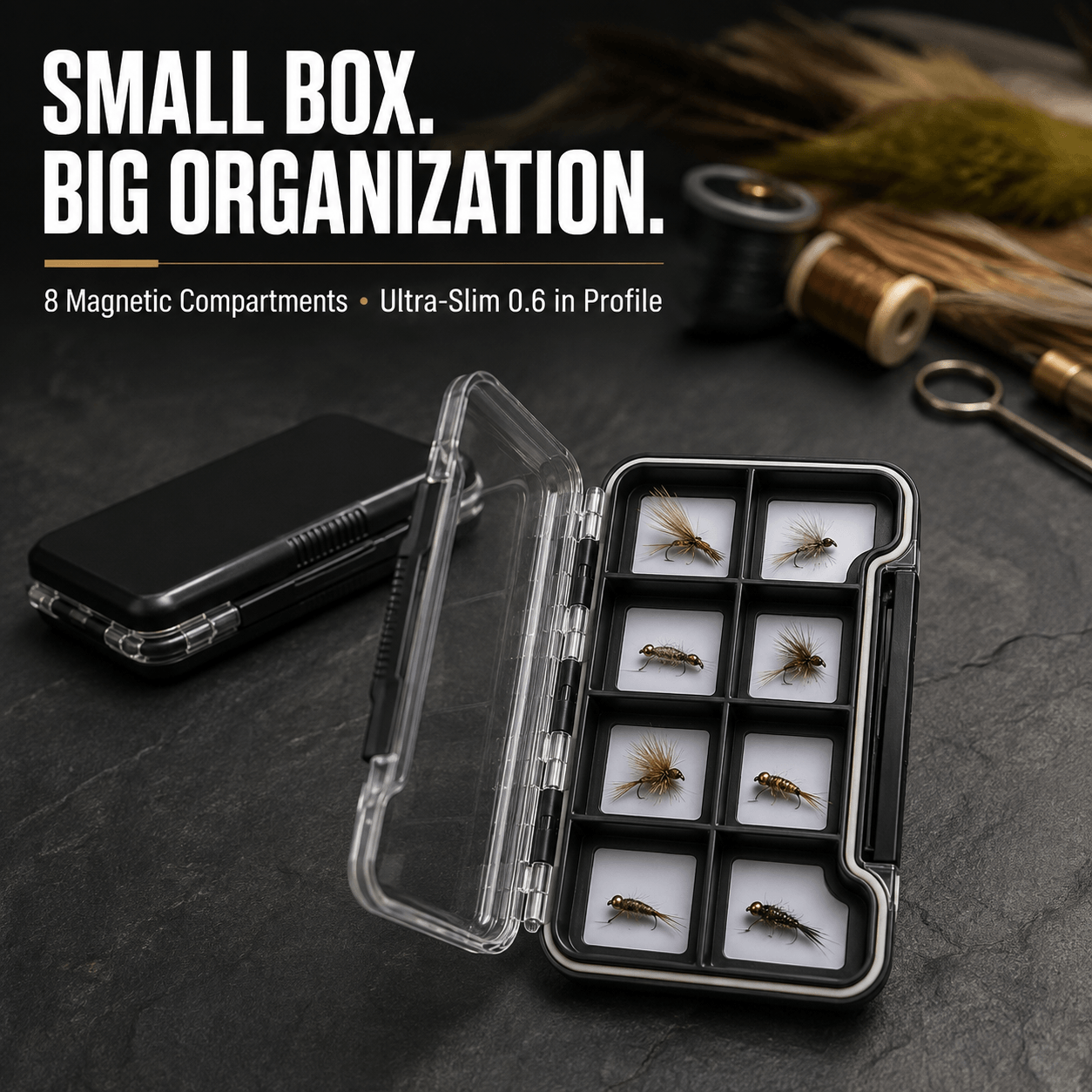 Kylebooker Super Slim Magnetic Back Waterproof Fly Fishing Box: 8 Compartments