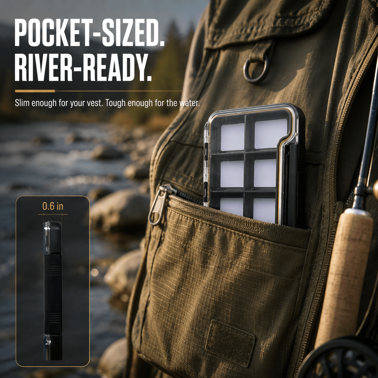 Kylebooker Super Slim Magnetic Back Waterproof Fly Fishing Box: 8 Compartments