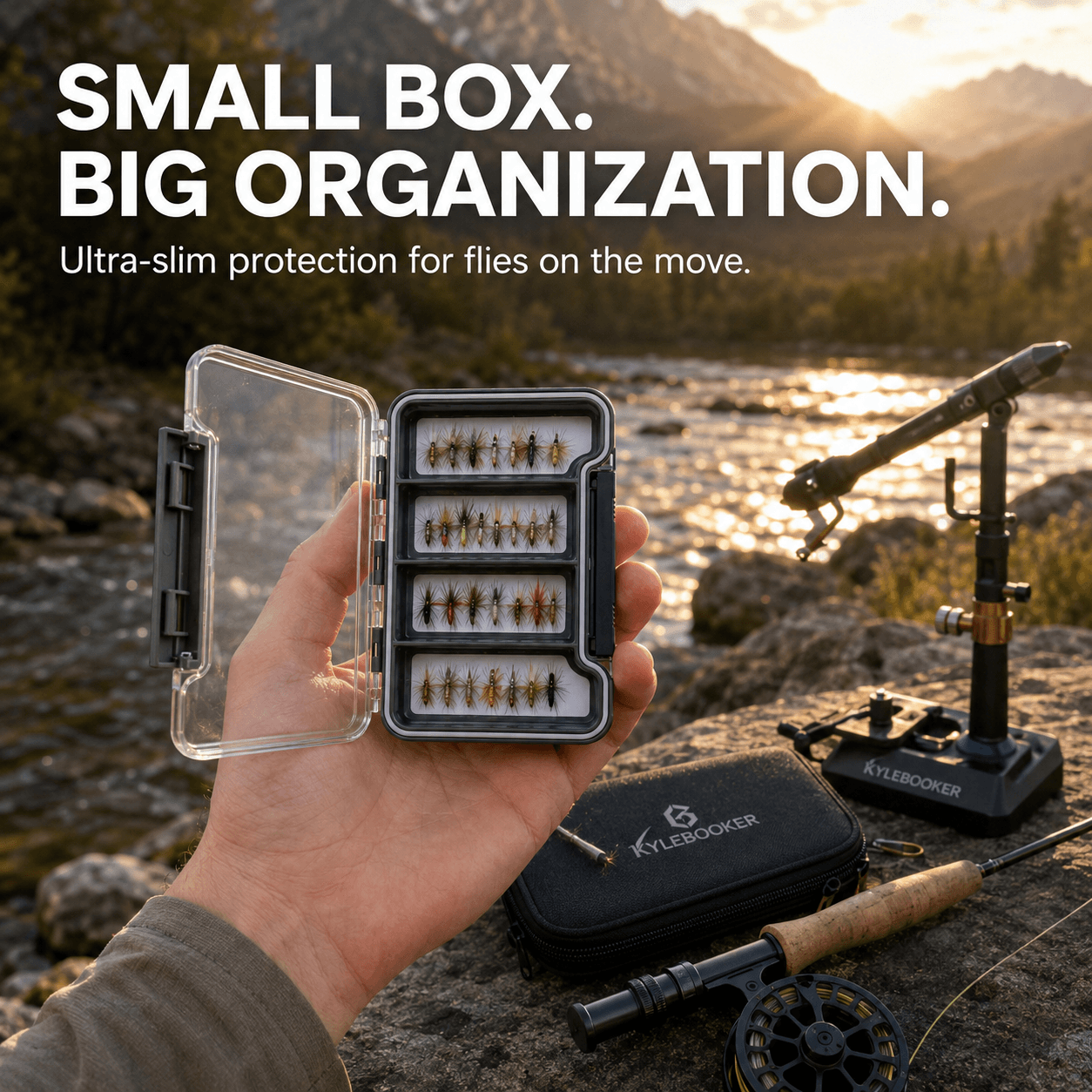 Kylebooker Super Slim Magnetic Back Waterproof Fly Fishing Box: 4 Compartments