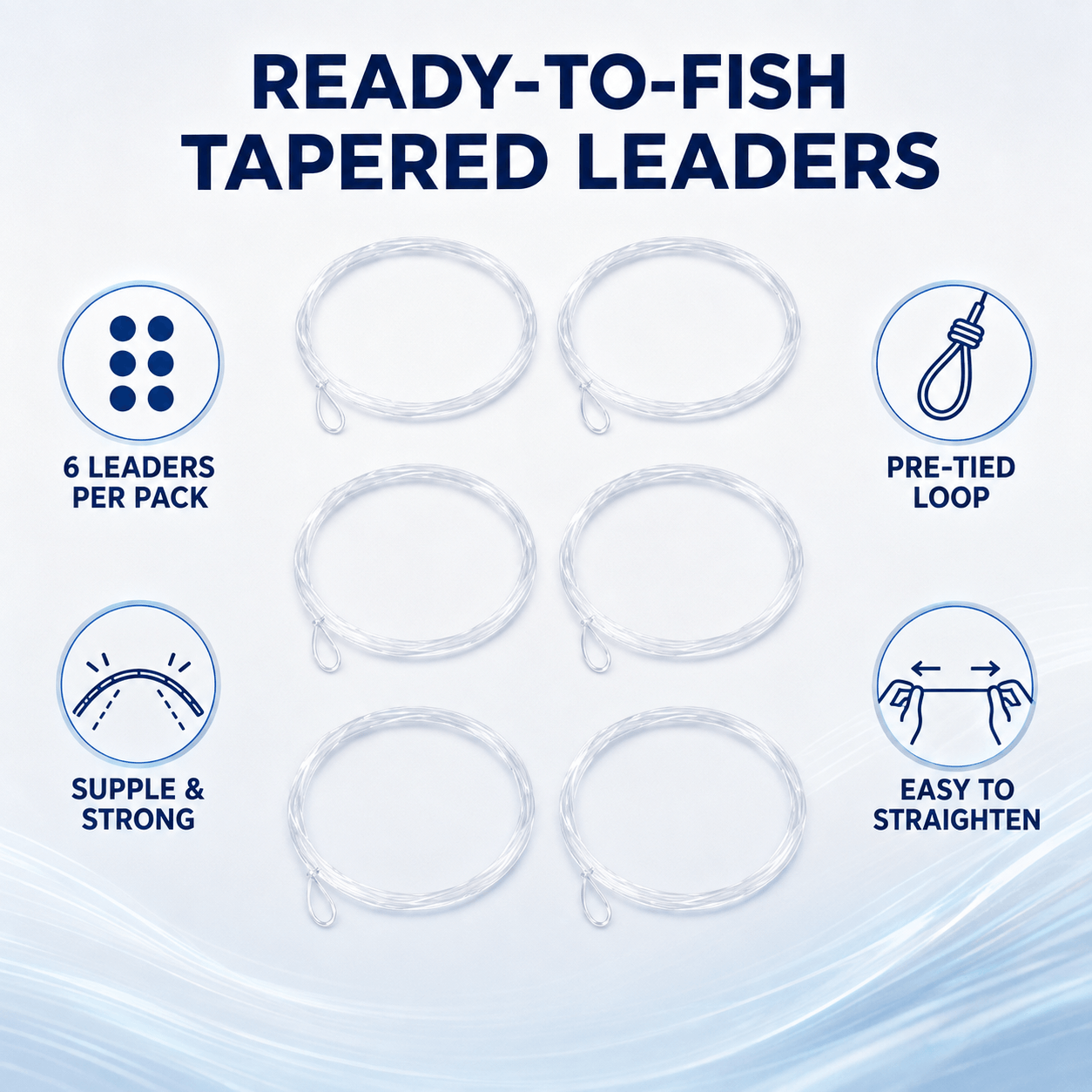 Kylebooker 6 Pcs/Bag Nylon Pre-tied Loop Fly Fishing Tapered Leader 7.5FT 9FT 12FT 1 2 3 4 5 6 7X