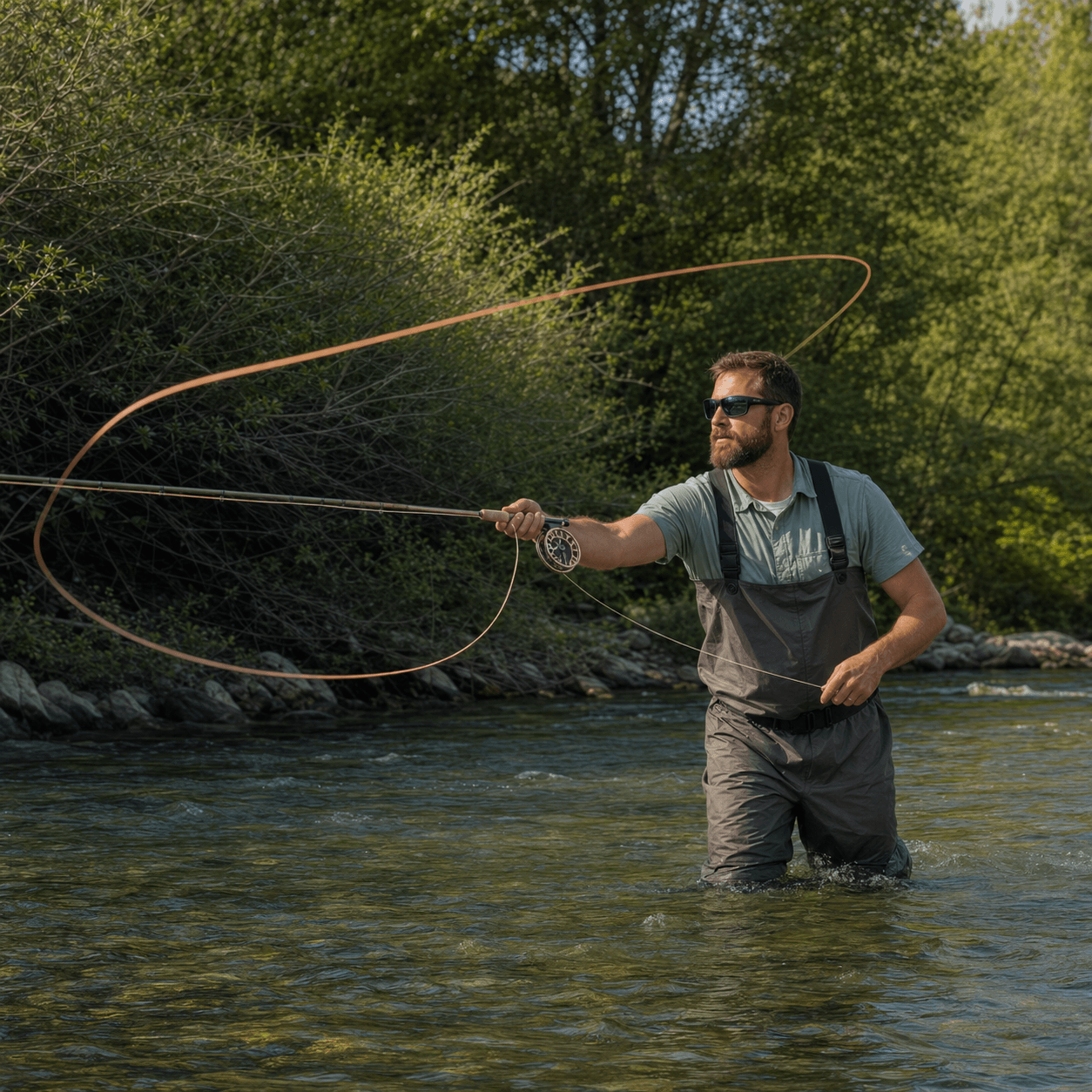 Kylebooker Single Hand Spey Fly Line Weight Forward Floating Fly Fishing Line with 2 Welded Loops WF3F/4F/5F/6F/7F/8F
