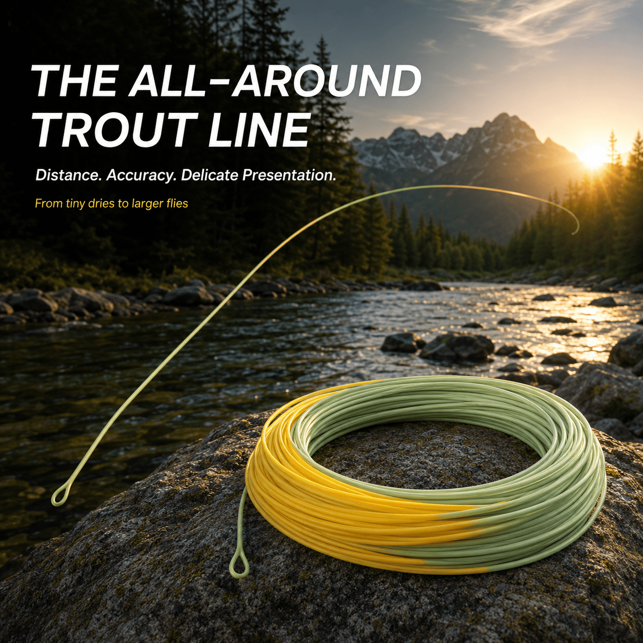 Kylebooker All-Purpose Trout Fly Line with Two Welded Loops, Weight Forward Floating Fly Fishing Lines Moss/Gold