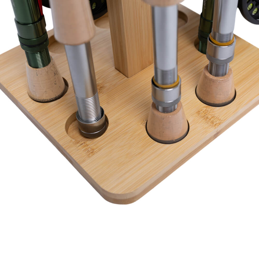 Kylebooker RH01 Fishing Rod Storage Racks, 100% Bamboo Floor Stand Fishing Pole Holders for Garage of 8 Rods or Combos