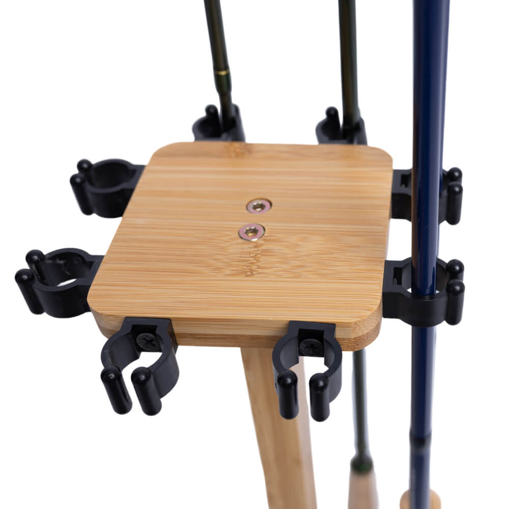 Kylebooker RH01 Fishing Rod Storage Racks, 100% Bamboo Floor Stand Fishing Pole Holders for Garage of 8 Rods or Combos