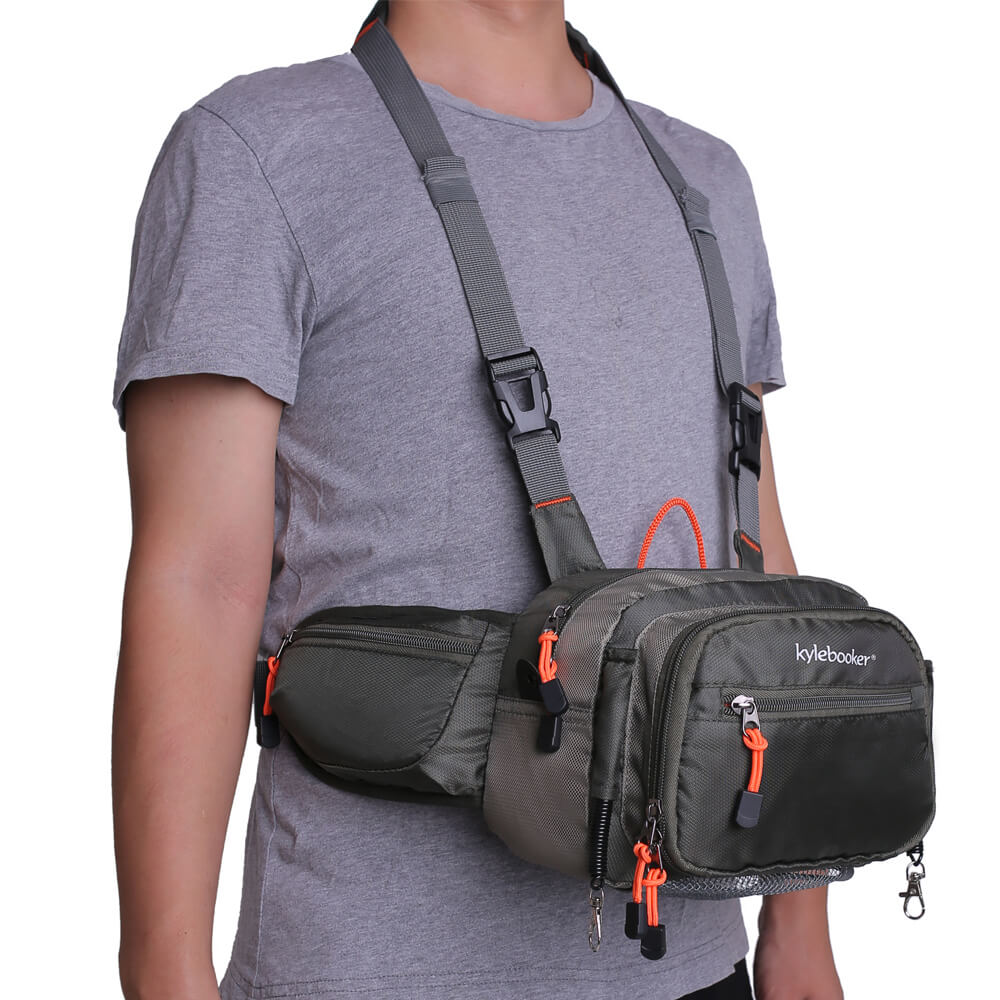 Kylebooker SL05 Fliegenfischen-Brusttasche, Fliegenfischen-Hüfttasche – leichte Angel-Gürteltasche und Angelgerät-Aufbewahrung, Hüfttasche – Fliegenfischen-Tasche für Taille oder Brust