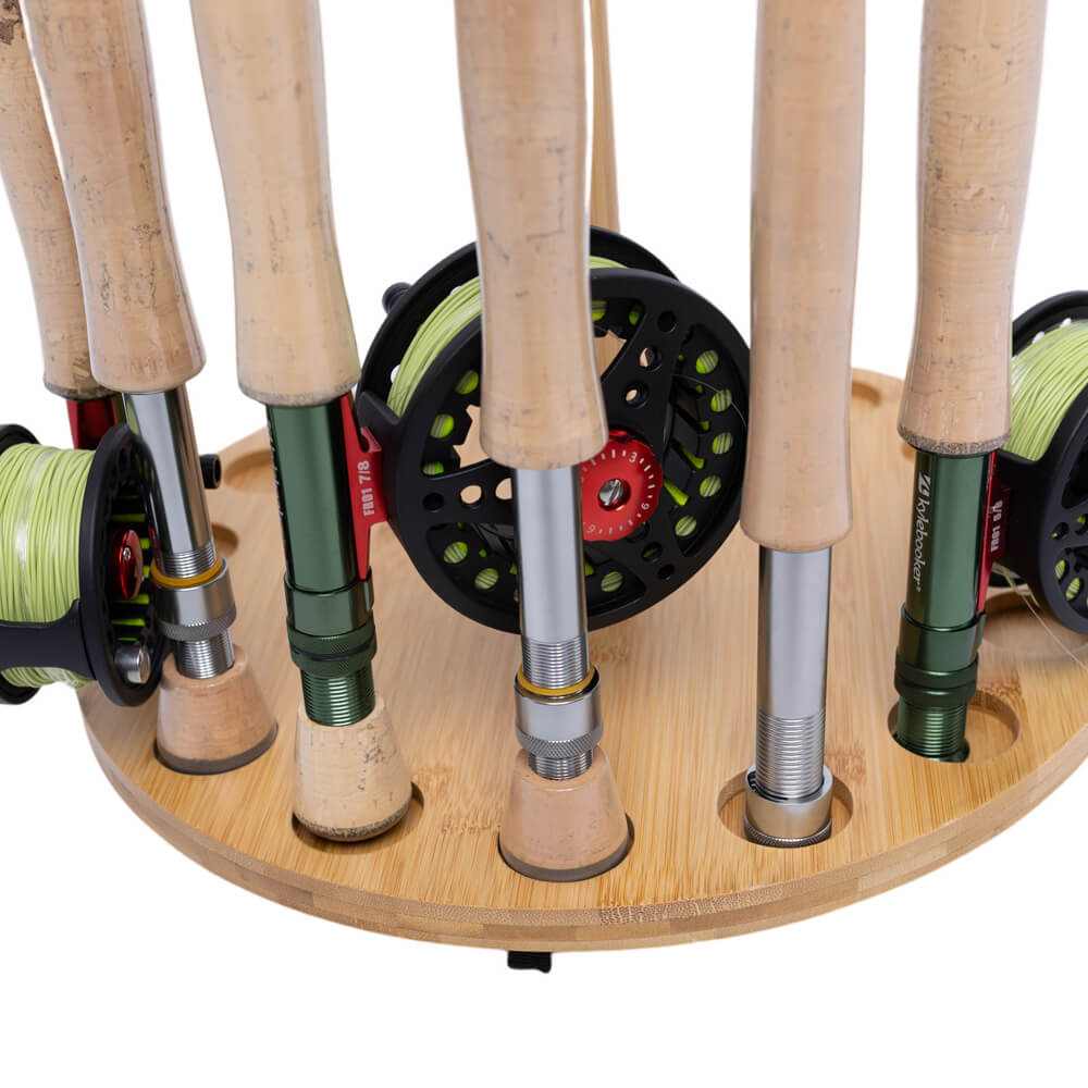 Kylebooker RH03 Round 15 Fishing Rod Storage Rack - Features Traditional Handcrafted Bamboo Post - No Tool Assembly, Bamboo