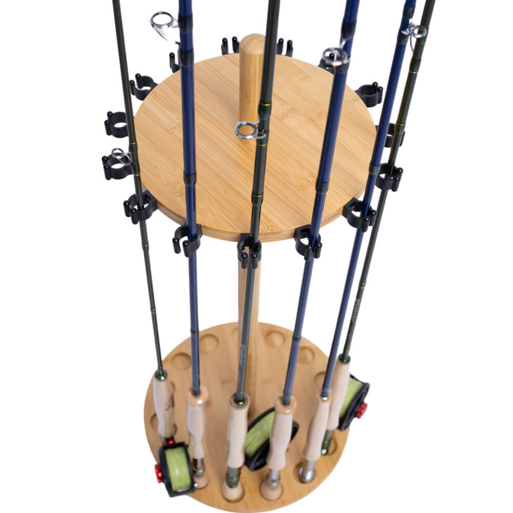 Kylebooker RH03 Round 15 Fishing Rod Storage Rack - Features Traditional Handcrafted Bamboo Post - No Tool Assembly, Bamboo