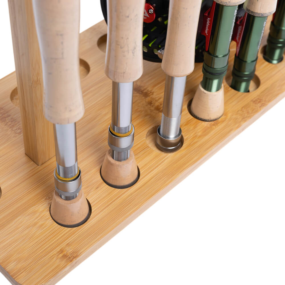 Kylebooker RH02 Fishing Rod Storage Racks, 100% Bamboo Floor Stand Fishing Pole Holders for Garage of 14 Rods or Combos
