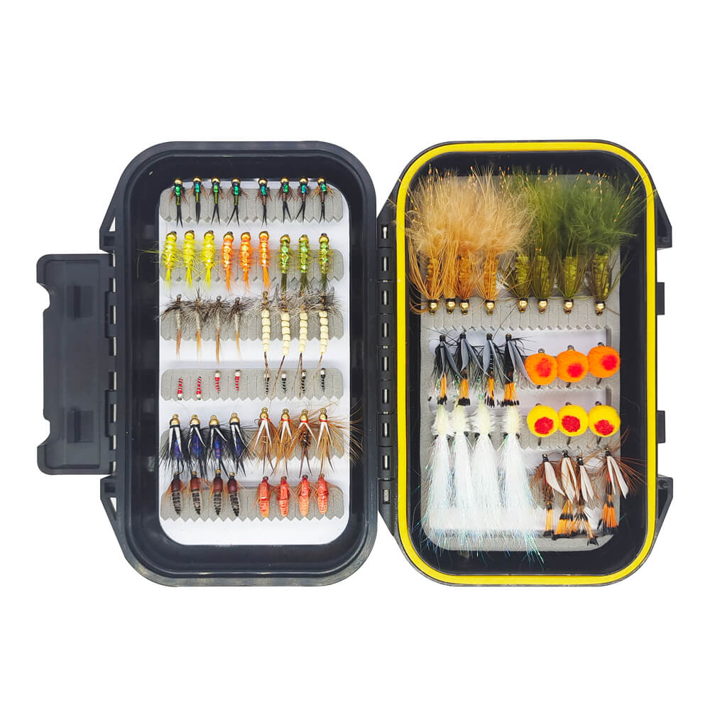 Kylebooker 75pcs Flies BASSDASH Fly Fishing Flies Kit Fly Assortment Trout  Bass Fishing with Fly Box with Dry/Wet Flies, Nymphs