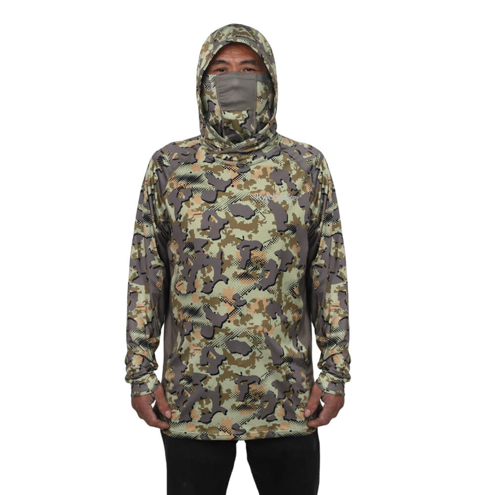 Kylebooker UPF 50+ Men’s Fishing Hoodie Shirts with Mask Camo UV Long Sleeve Moisture Wicking