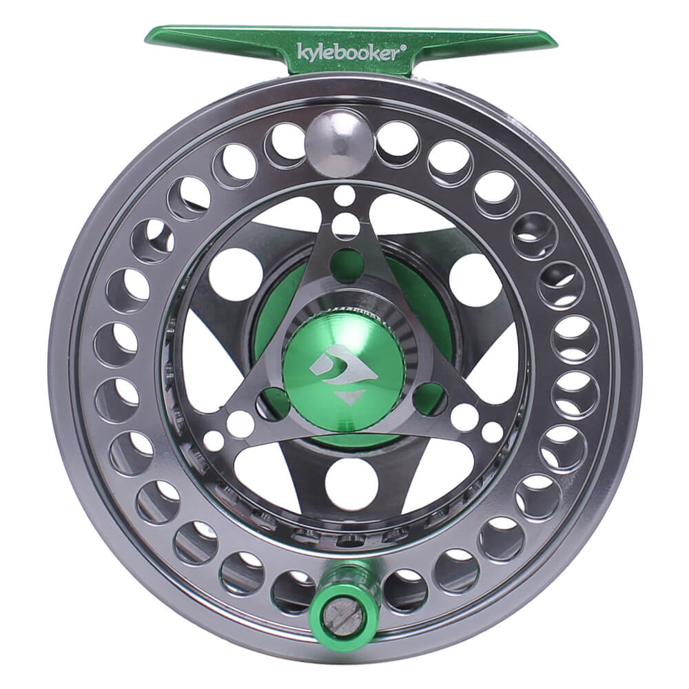 cnc machined aluminum fly fishing reel Kylebooker FR05 Fly Fishing Reel Large Arbor 2+1 BB with CNC-machined Aluminum Alloy Body and Spool in Fly Reel Silver with Green / 5/6 weight
