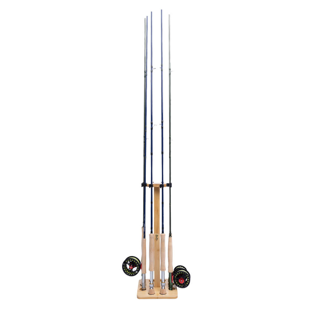 Kylebooker RH01 Fishing Rod Storage Racks, 100% Bamboo Floor Stand Fishing Pole Holders for Garage of 8 Rods or Combos
