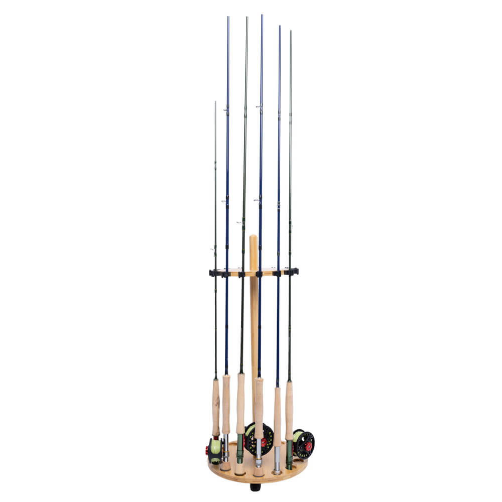 Kylebooker RH03 Round 15 Fishing Rod Storage Rack - Features Traditional Handcrafted Bamboo Post - No Tool Assembly, Bamboo