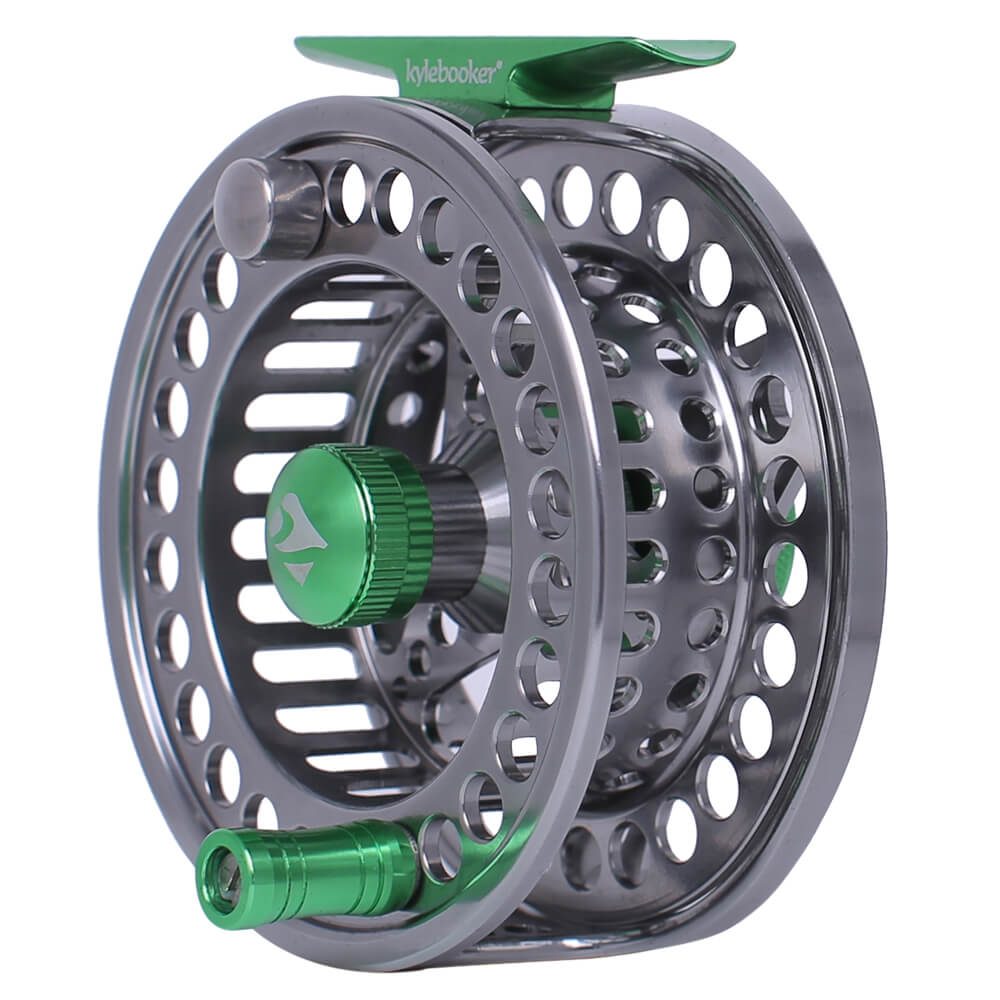 aluminum fly reel handle Kylebooker FR05 Fly Fishing Reel Large Arbor 2+1 BB with CNC-machined Aluminum Alloy Body and Spool in Fly Reel Silver with Green / 5/6 weight