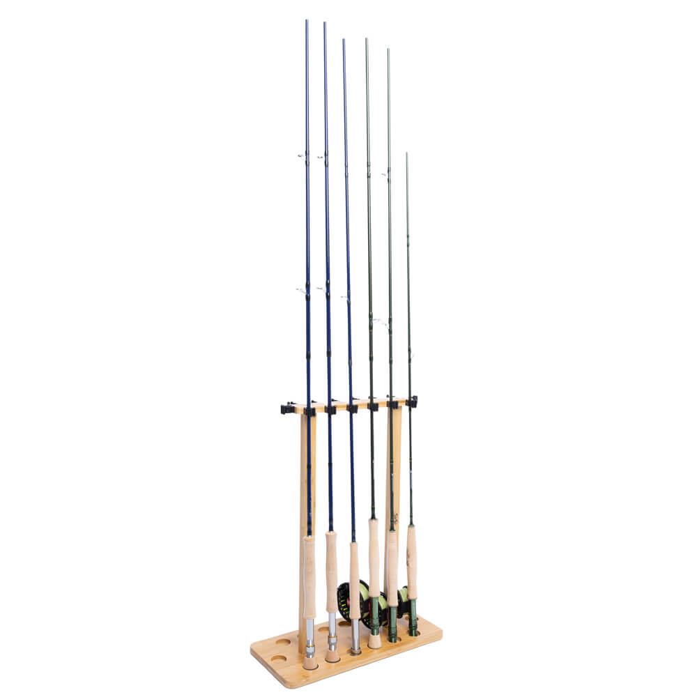 Kylebooker RH02 Fishing Rod Storage Racks, 100% Bamboo Floor Stand Fishing Pole Holders for Garage of 14 Rods or Combos