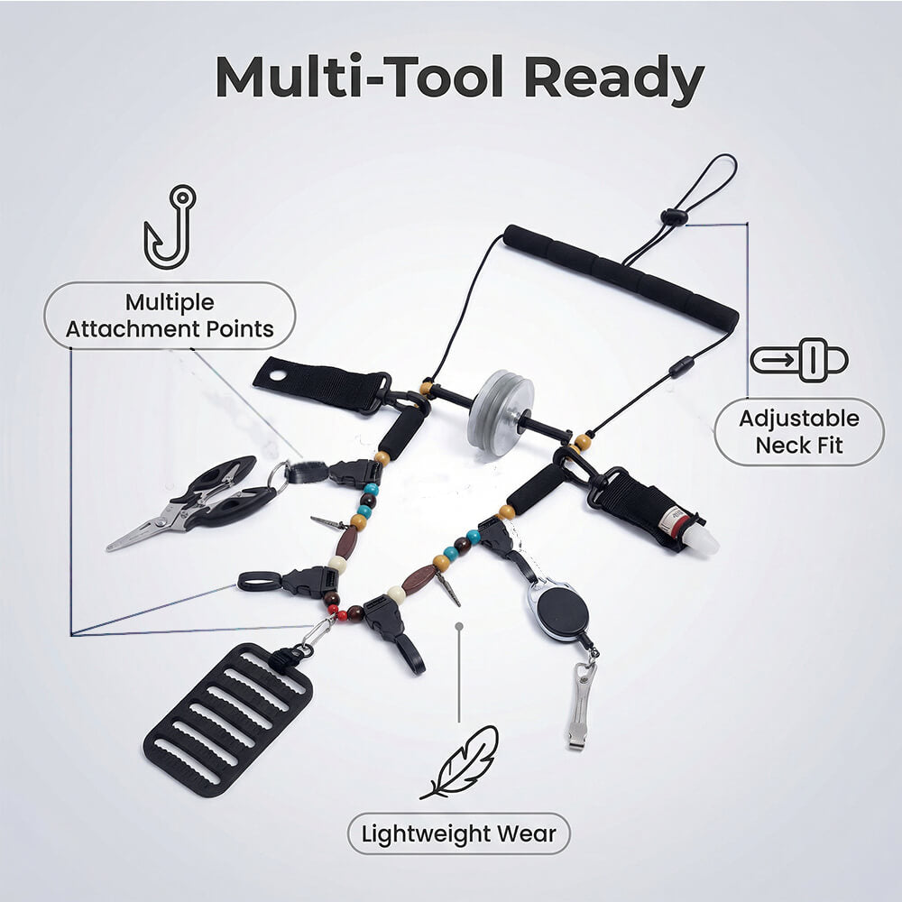 Kylebooker Fly Fishing Lanyard Neck unload Necklace Adjustable Tool Holder with Foam Neck Strapfor