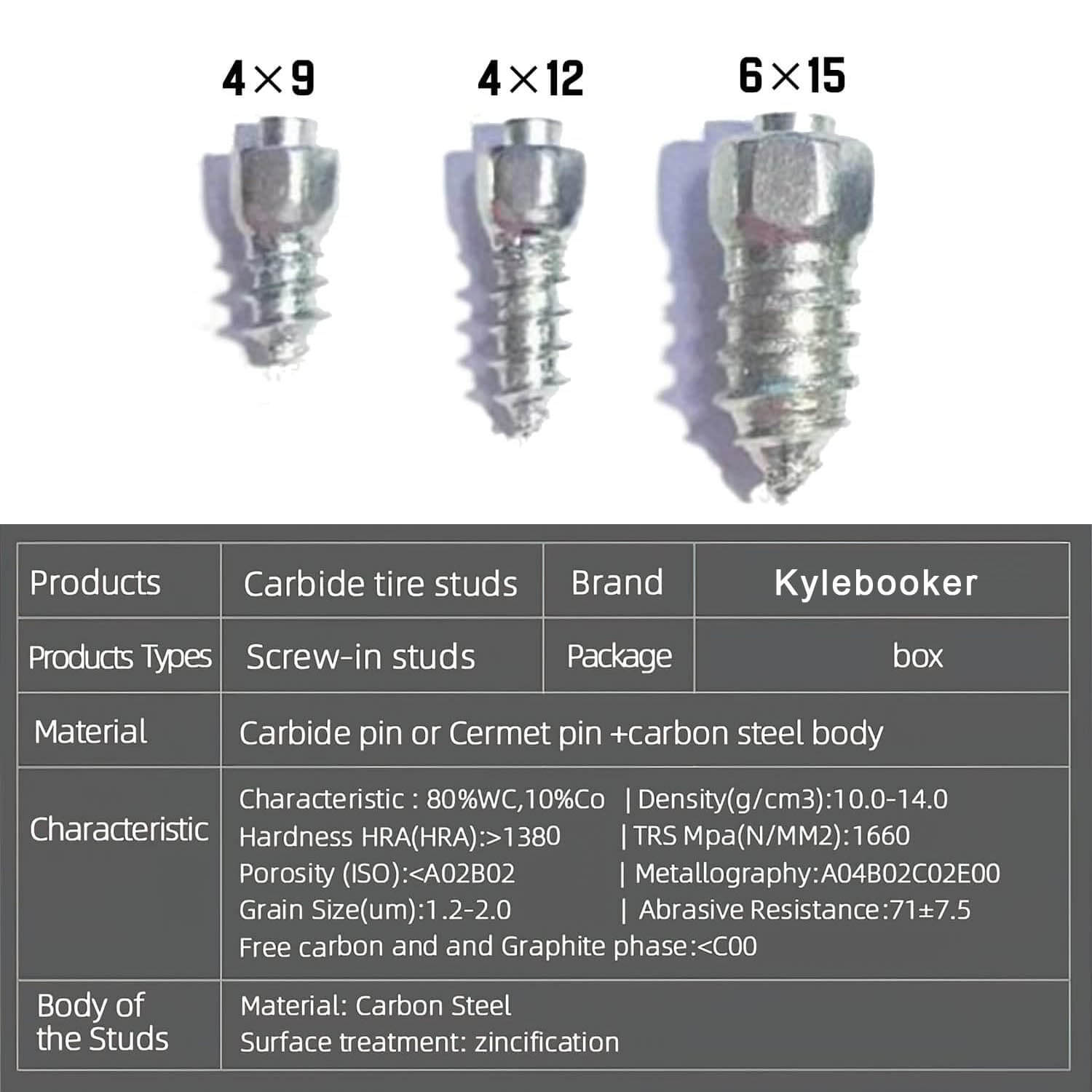 Kylebooker 100pcs Tire Studs Screw in Tire Studs for Wading/Running/Fly Fishing Boots,Running ShoesFat/Snow Bike,Lawnmower,Lawn Sweeper，snowblower,Small Tractor,ATV,UTV,Motorcycle