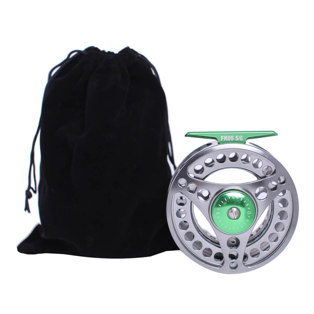 cnc machined aluminum fly fishing reel Kylebooker FR05 Fly Fishing Reel Large Arbor 2+1 BB with CNC-machined Aluminum Alloy Body and Spool in Fly Reel Silver with Green / 5/6 weight